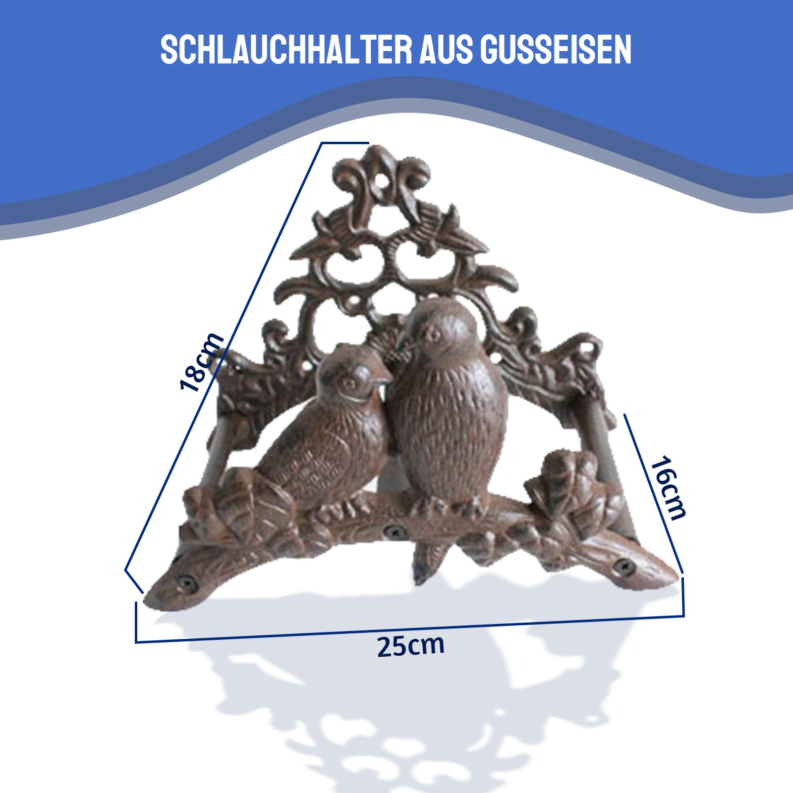 Vogel uchwyt na wąż żeliwny – metalowy uchwyt ścienny do węża ogrodowego (25,5 x 14 x 17,5 cm) – dekoracyjny uchwyt ogrodowy z hakami montażowymi, dla miłośników ogrodów