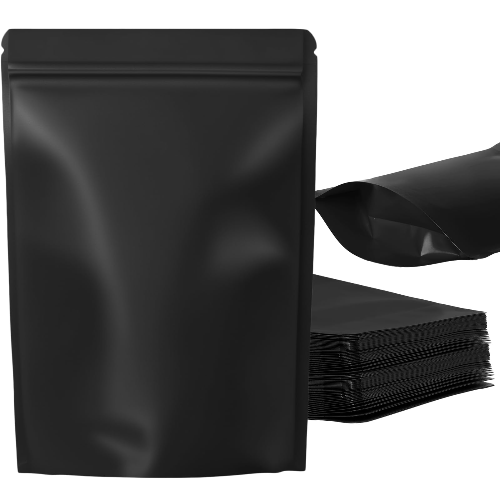 100 Pack Resealable Stand Up Bags,Smell Proof Pouch Sealable Foil Pouch Bags for Packaging（Black,5.5" x 8.6"）
