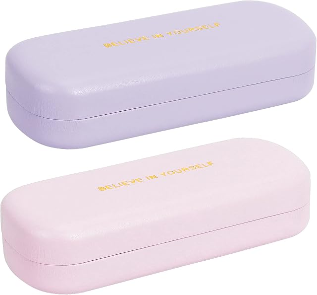 Arqumi Glasses Case, 2 Pack Hard Shell Sunglasses Case PU Leather Portable Eyeglass Case Box for Men Women Student