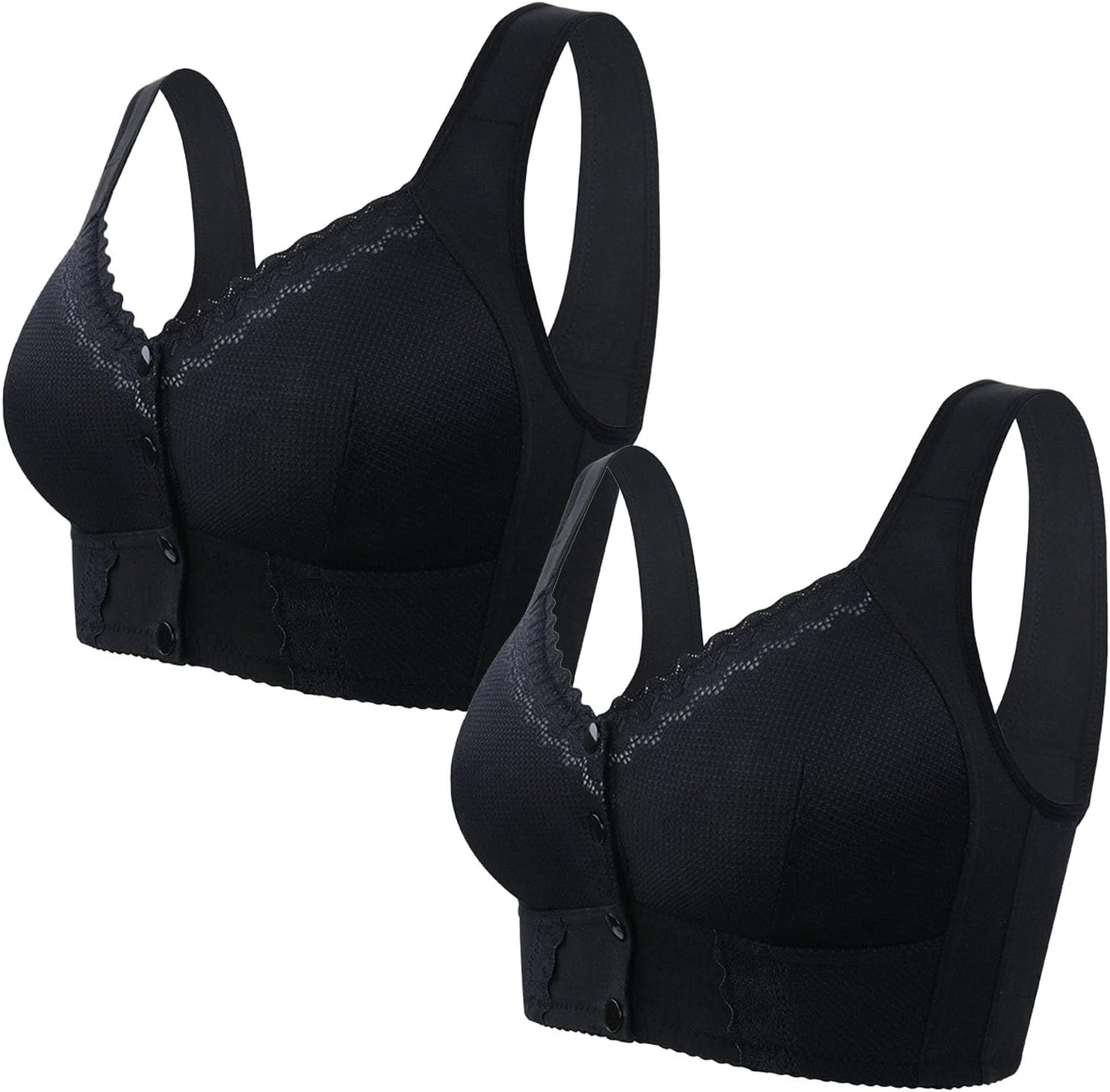 2PC Front Closure Bras for Women, Plus Size Wireless Bralettes