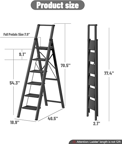 Vista 56 de Escalera de 4 escalones, taburete plegable con pedal antideslizante ancho y resistente, escalera de escalera de aluminio ligero y portátil, Dorado