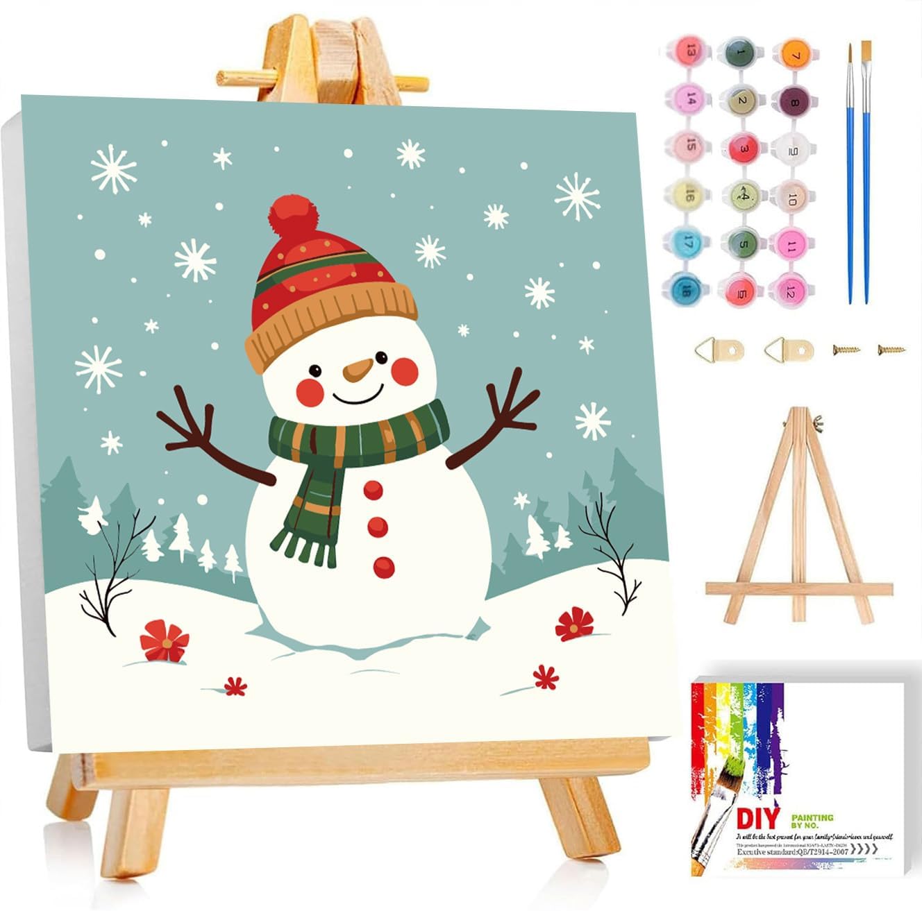 cviokrdu Christmas Paint by Numbers Kit for Kids with Frame - Wooden Easel, Snowman Paint by Numbers for Kids Ages 4 8 12, Easy Acrylic Oil Painting Kits for Home Wall Decoration 8x8 inch