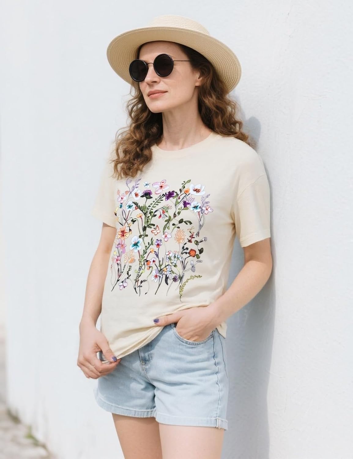 Women's Vintage Floral T-Shirt Boho Wildflower Graphic Tee Casual Short Sleeve Summer Tshirt - Image 3