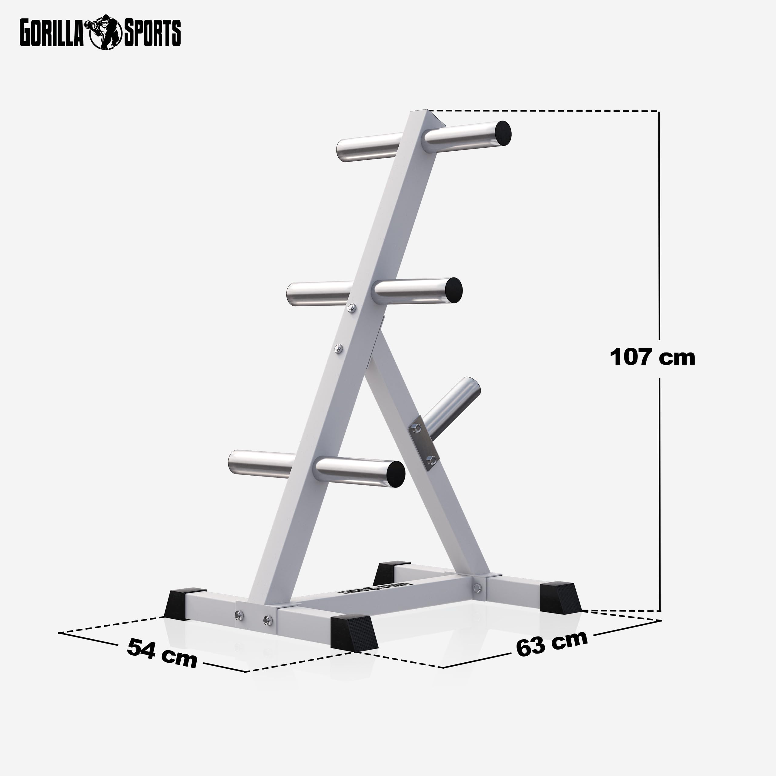 GORILLA SPORTS® Hantelscheibenständer - 7 Stangen, mit 50 mm Scheibenaufnahme, bis 350 kg Belastbar, Schwarz/Weiß - Gewichtsständer, Hantelablage, Hantelständer, Scheibenständer, Hantelbaum