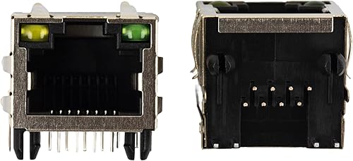 Miniatura 2 de Red Ethernet blindado RJ45 con luces LED, conectores Ethernet 8P8C, conectores hembra de 8 pines, montaje en PCB para cable Ethernet Cat5, Cat5e,