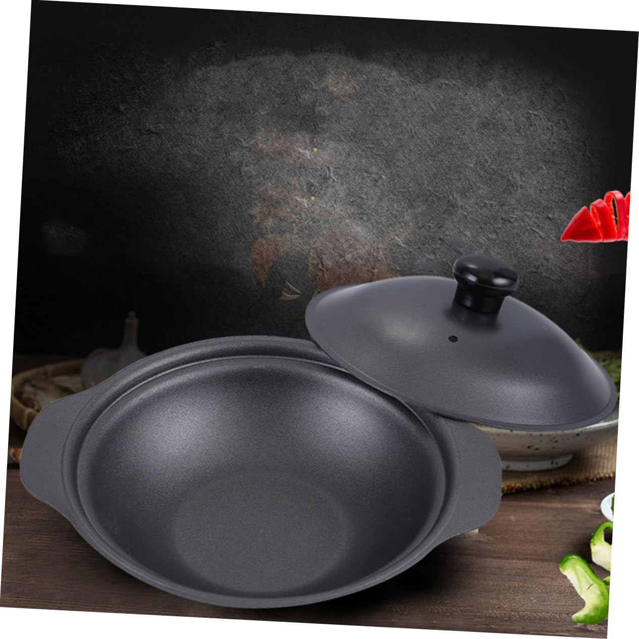 PRETYZOOM Burn Resistant Iron Stew Pot with Handle Non Stick Casserole for Kitchen Use High Temperature Resistant Cookware with Smooth Glazed Surface and Iron Lid