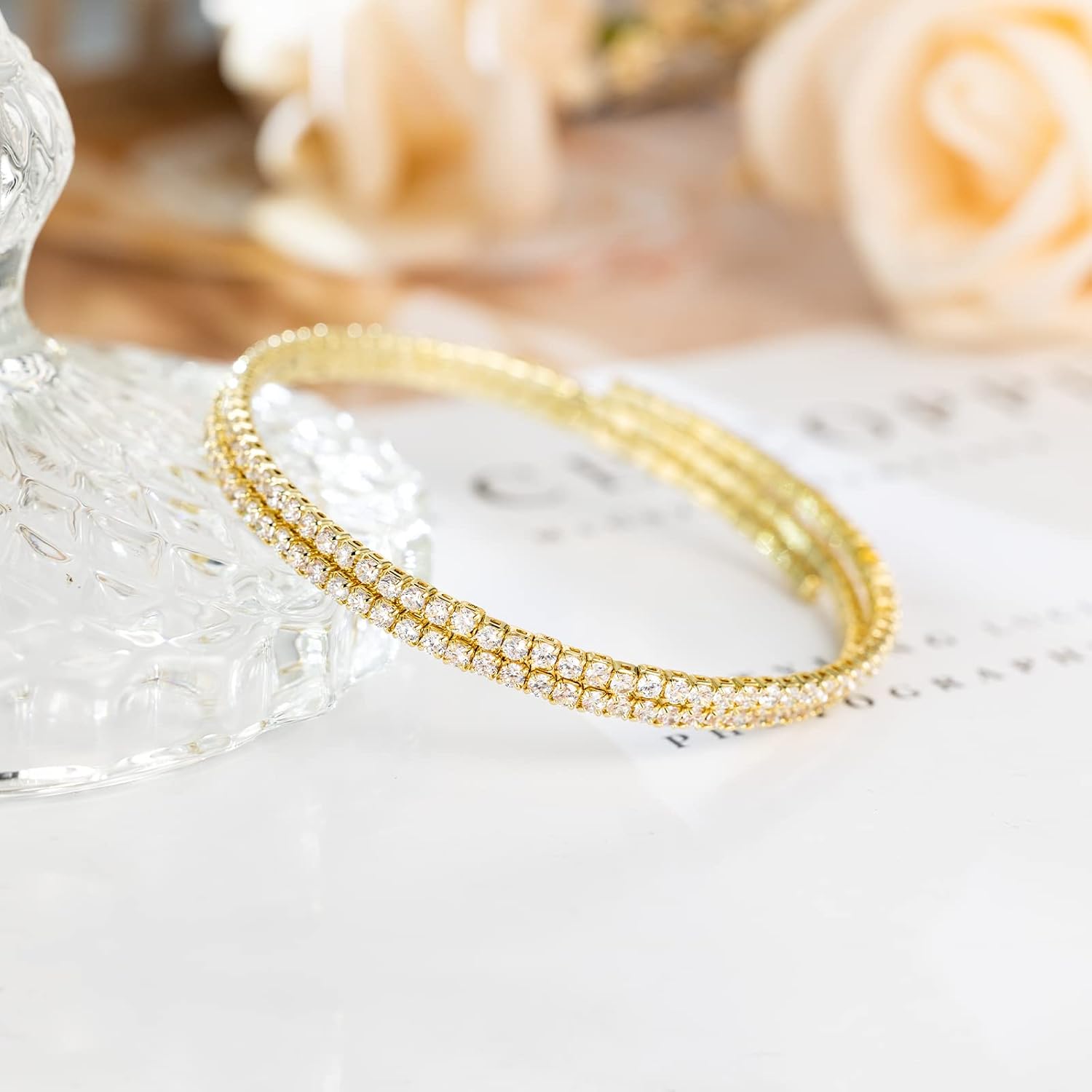 AiliFe Cuff Tennis Bracelet for Women: Crystal Adjustable Cubic Zirconia Silver Bangle - 14K Gold Plated Red Rhinestone Bracelets for Party Favors Bride Wedding Jewerly - Image 5