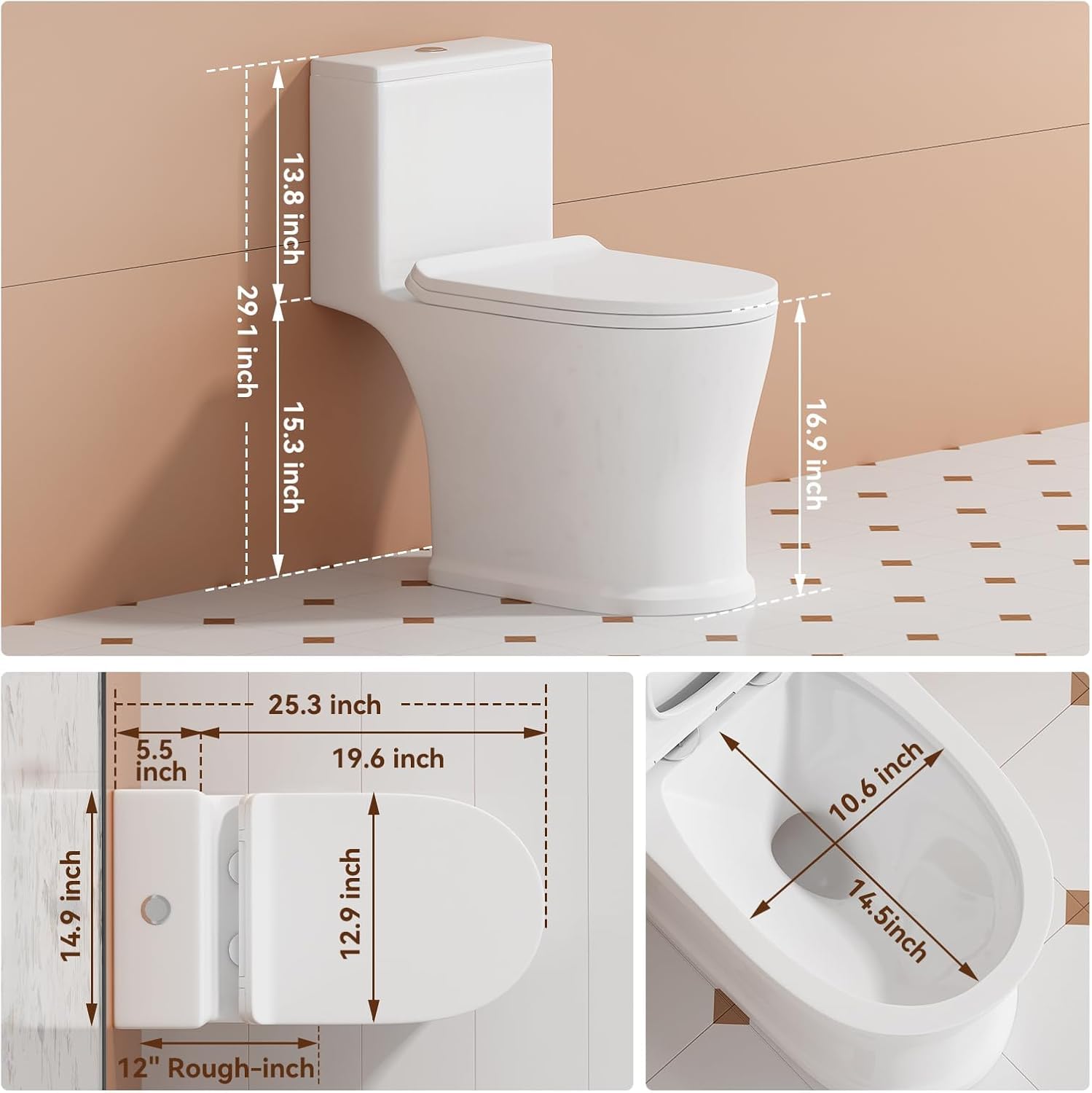 900W Schredder-Toilette mit Abwasserpumpe Kupfermotor-Pumpensystem für Keller-Sanitäranlage • 4 Anschlüsse für Küche/Spüle/Waschmaschine • Geschlossenes Stand-WC in Einteiliger Bauweise