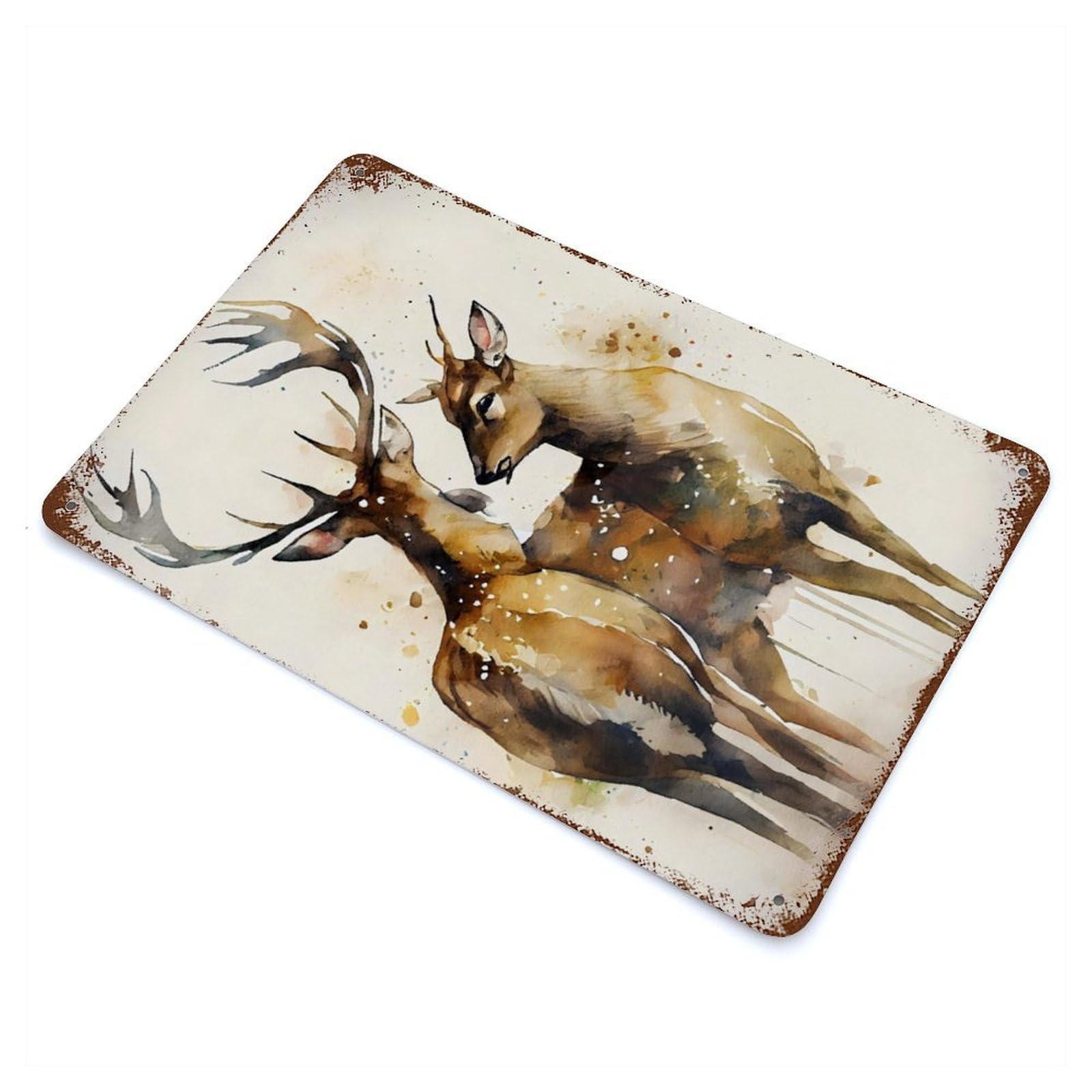 Rust Effect Wild Romance Deer Couple Rusty Metal Tin Sign 11.8"x7.9", Old School Wall Decor for Basement, Hobby Room And Garage Decor