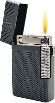 Visol Hubbard Traditional and Torch Flame Refillable Gas Lighter, Flint and Windproof Adjustable Flame Lighter Shipped Without Butane Barley Black
