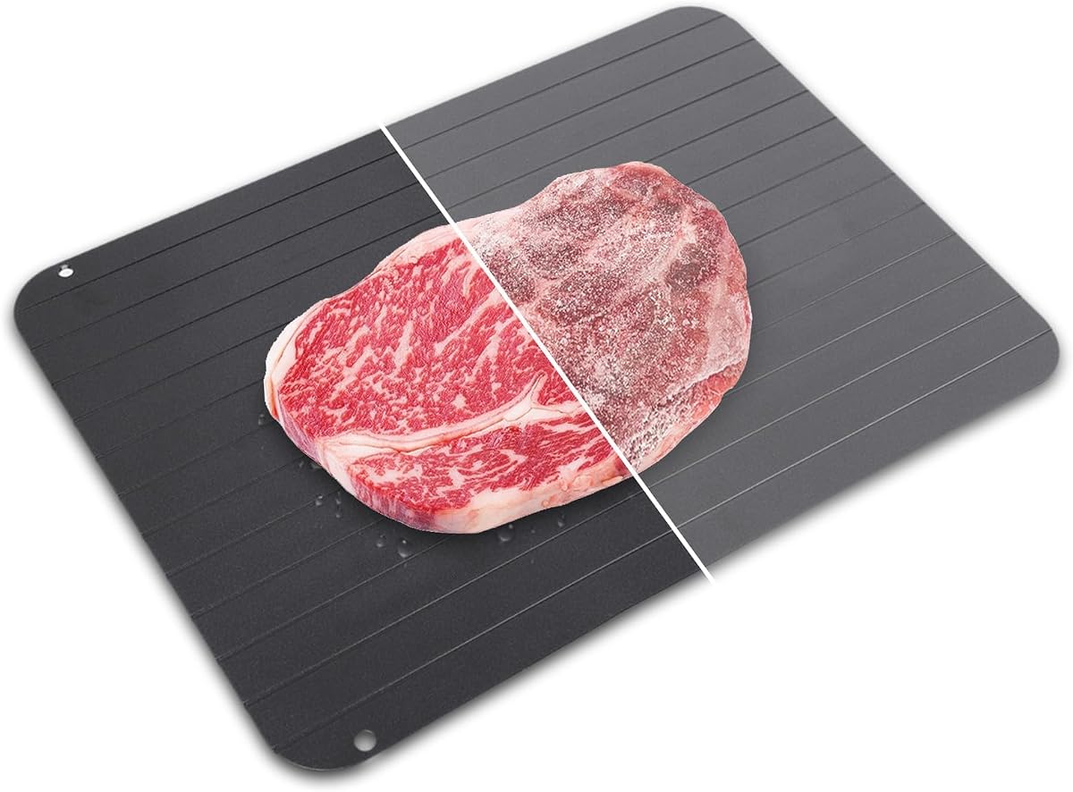 Bandeja de descongelación para carne congelada, bandeja de descongelación de carne de aleación de aluminio de aviación, tabla de descongelación con revestimiento antiadherente, placa de descongelación grande para carne y alimentos congelados (tamaño grande)
