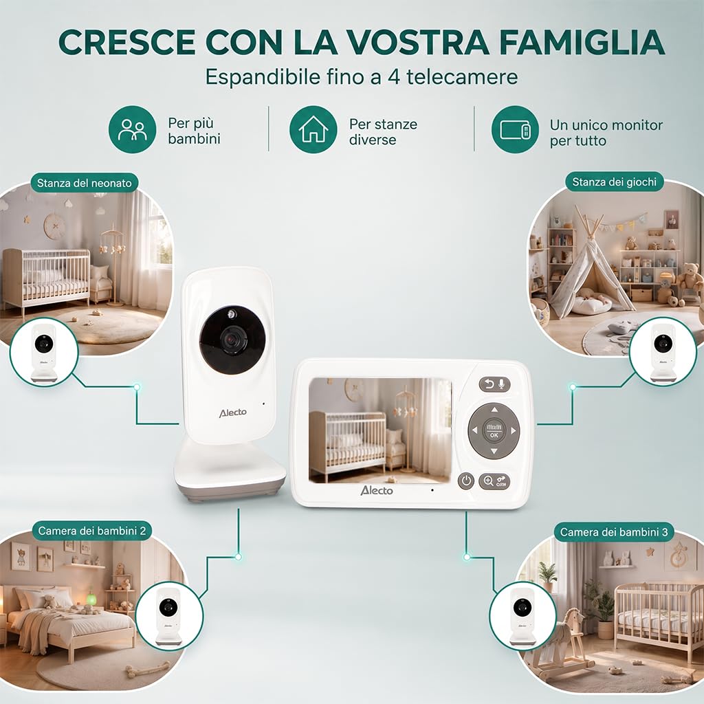 Alecto DVM71 Baby Monitor con Telecamera - Baby Monitor Display 2.4" - Fotocamera Baby - Portata 50m - Batteria 10h - Bianco/Tortora