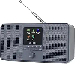 LEMEGA Rádio de Internet WiFi IR4S, rádio FM, podcast, Spotify Connect, alto-falante Bluetooth, relógio de alarme duplo, 40 predefinições, aplicativo OKTIV, pilhas ou rede elétrica (carvão)