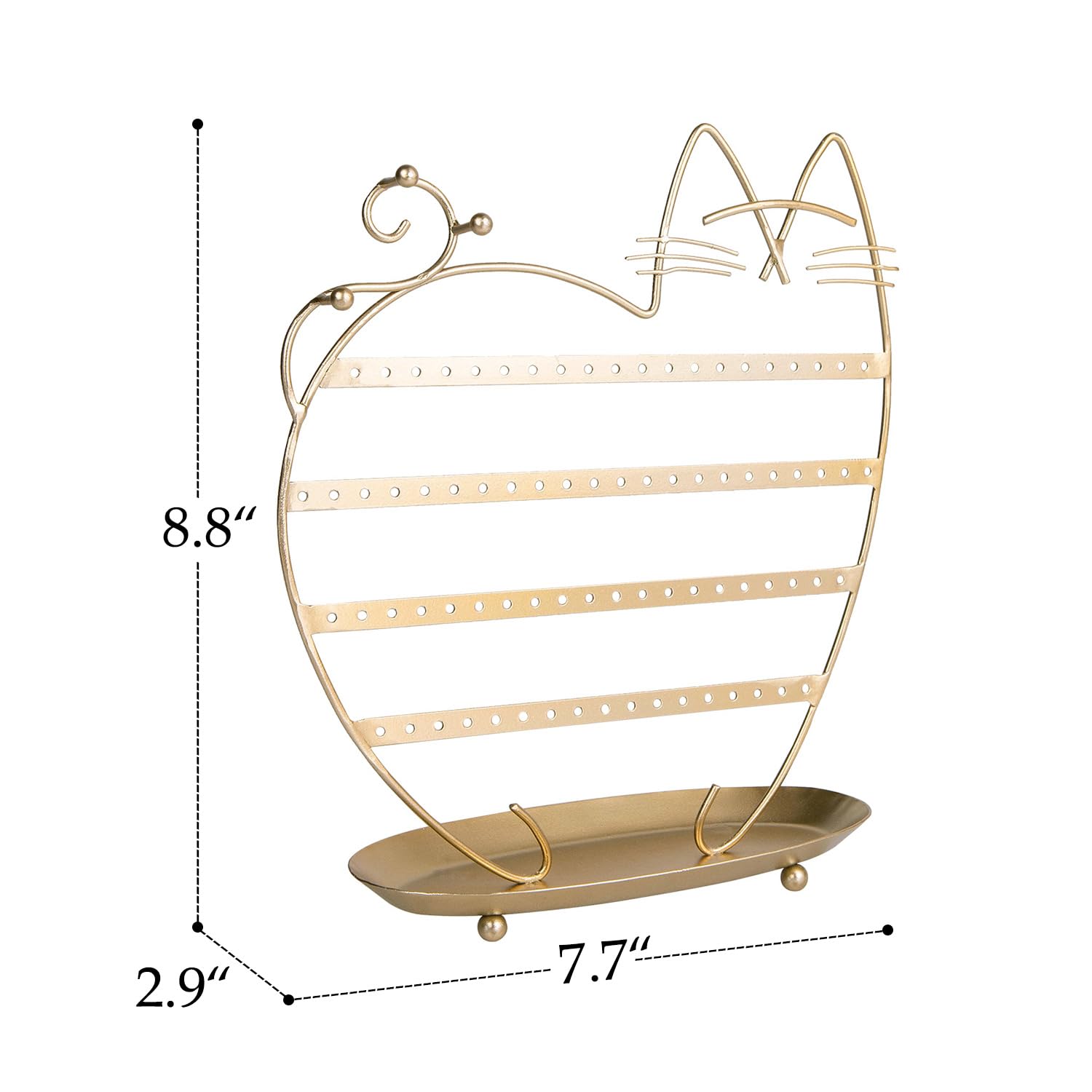 NIKKY HOME Katzen-Ohrringhalter zum Aufhängen, Metall, Schmuckbaum, Tischplatte, Ohrstecker-Halter, Turm mit Ringablage und Haken für Mädchen (80 Löcher), Gold
