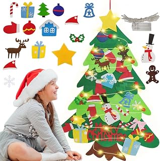 Ochine DIY Felt Christmas Tree Set Xmas Gifts 32 Pcs Ornaments Happy New Year Handmade Christmas Door Wall Hanging Decorations Home Party Supplies Holiday Detachable Decor for Kids Toddlers Adults