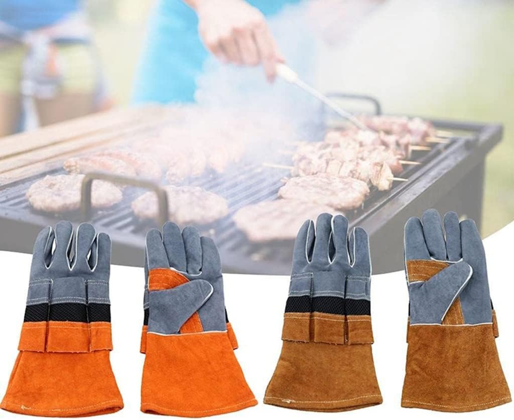 Outdoor Camping Flame-retardant Insulated Cowhide Barbecue Protective Gloves Bbq Tool Gloves Accessories(E)