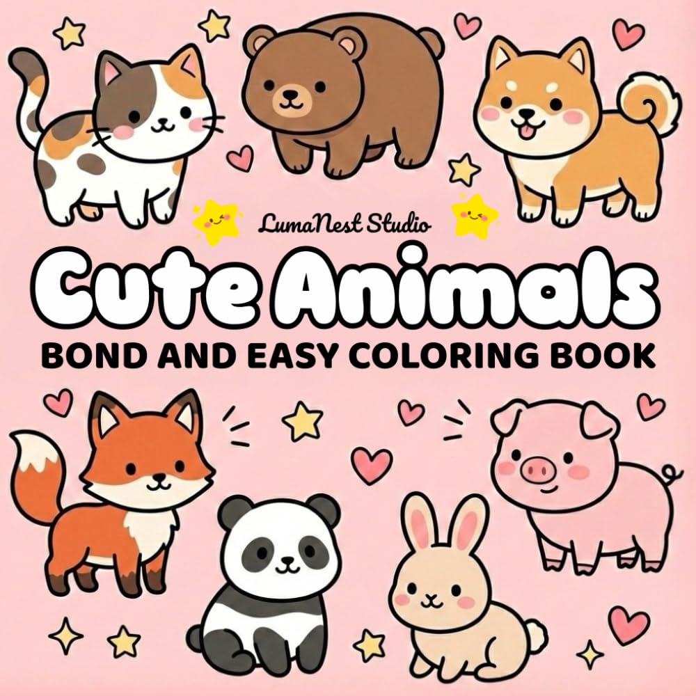 Cute Animals Coloring Book: Bold and Easy Coloring Pages with Simple and Big Designs for Kids Ages 4–8