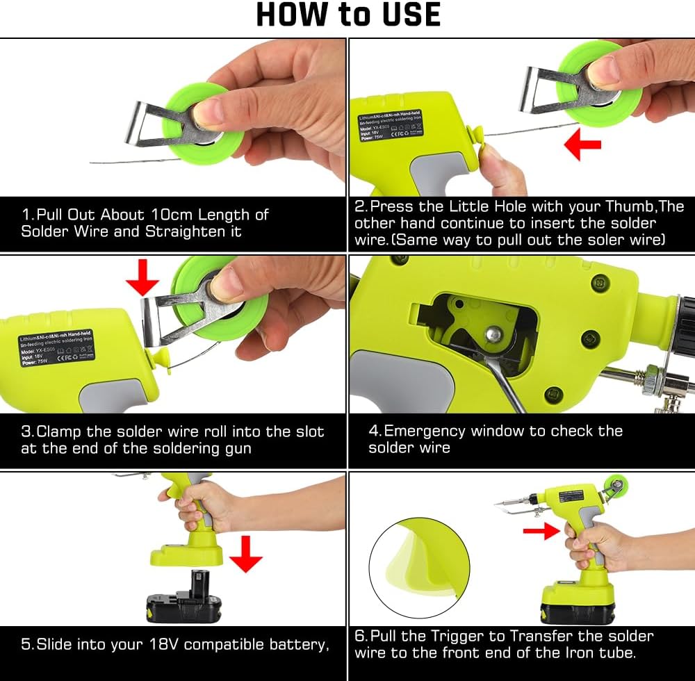 Choerinton Soldering Iron Compatible with Ryobi 18V Battery Soldering Iron Kit 75W LED Digital Soldering Gun Welding Iron with 5pcs Tips 50g 0.04" Solder Wire for Home DIY Repairing Welding