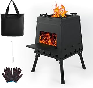 Portable Wood Burning Stove - Lightweight Cast Iron Camp Stove for Backpacking，Portable and Easy-To-Assemble Backpacking Camping Stove Kit (Black, Large)