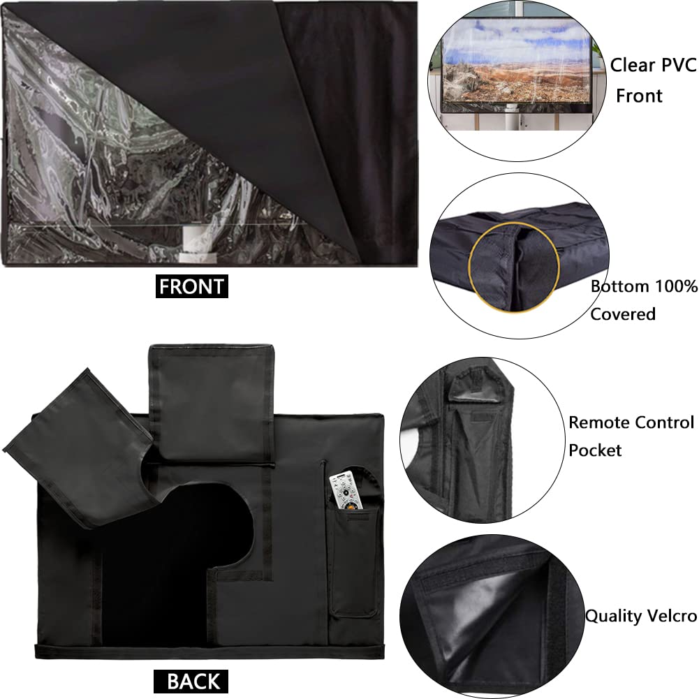 Funda de TV para exteriores con frontal transparente, protector universal impermeable para televisores de plasma LCD LED con bolsillo de control remoto (65-70 pulgadas)