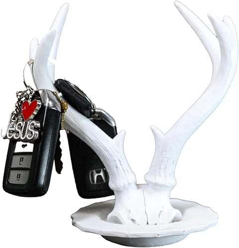Miniatura 7 de Ebros Gift Moderno y chic rústico blanco roto doble Buck Elk Deer Stag Antlers joyería árbol titular con ganchos soporte figura para accesorios