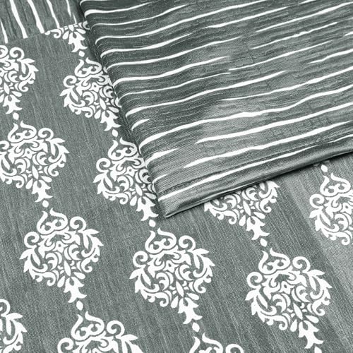 Image of Door Curtains 7 Feet Pack of 2, Damask, Grey & White