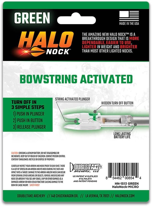 Halo Nock Micro Lighted Nocks for Archery & Bowhunting, Fits .165-.166 Internal Diameter Arrows, Assorted Colors, 3-Pack