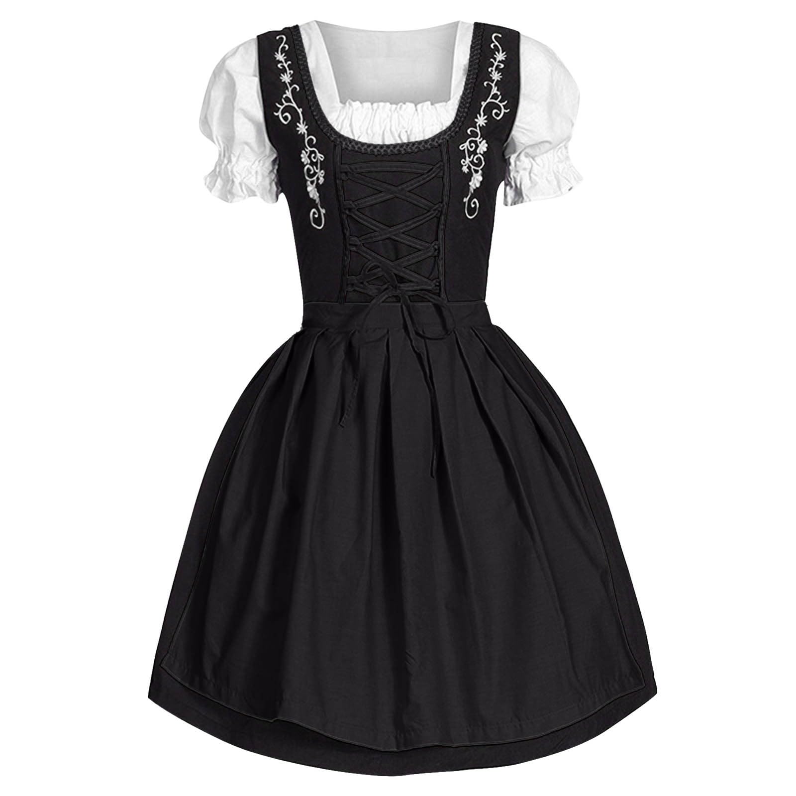 Women Dirndl Dress Oktoberfest Costume 3 Piece Dirndl Dress Bavarian Costume Fancy Midi Skirt Oktoberfest Outfit Cosplay Costumes for Bavarian Beer Carnival Party