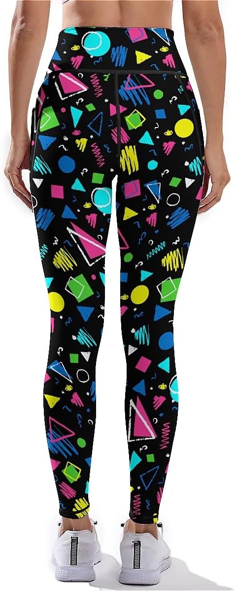 80s 90s Outfit Tummy Control Yoga Pants for Women with Pockets, High Waist Running Sports Workout Yoga Leggings - Image 3