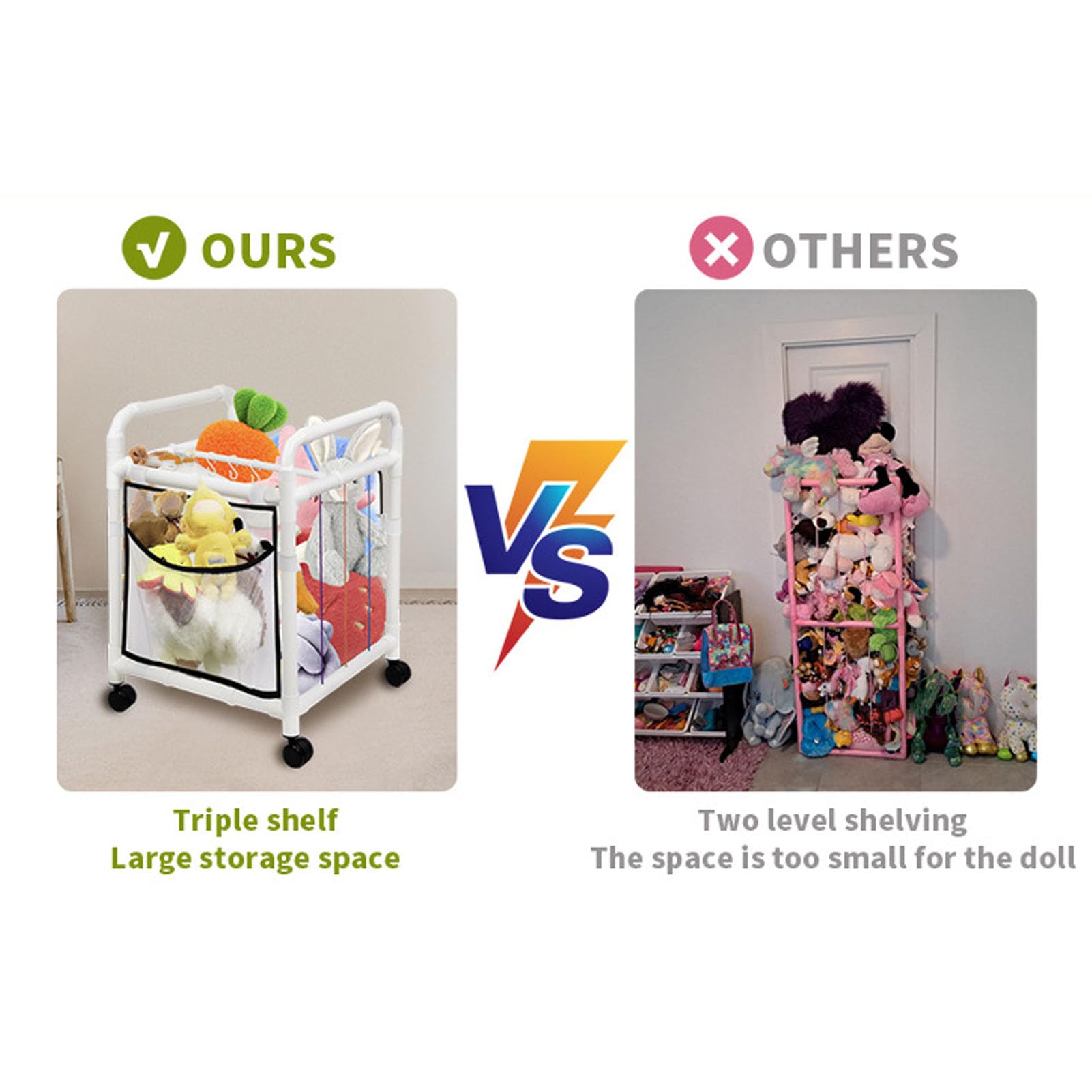 BTSEURY Plush Storage Organizer Rack, Stuffed Zoo Animal Storage Plush Storage Organizer Shelf, Plush Toy Storage Organizer with Elastic Rope for Playrooms Nurseries and (C