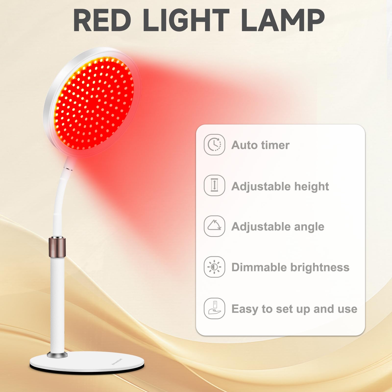 Lampada a luce rossa con base, 660 nm e 850 nm, design chip 3 in 1 e collo di cigno regolabile e timer da 10/30/45 minuti, 100 LED luce rossa per uso domestico