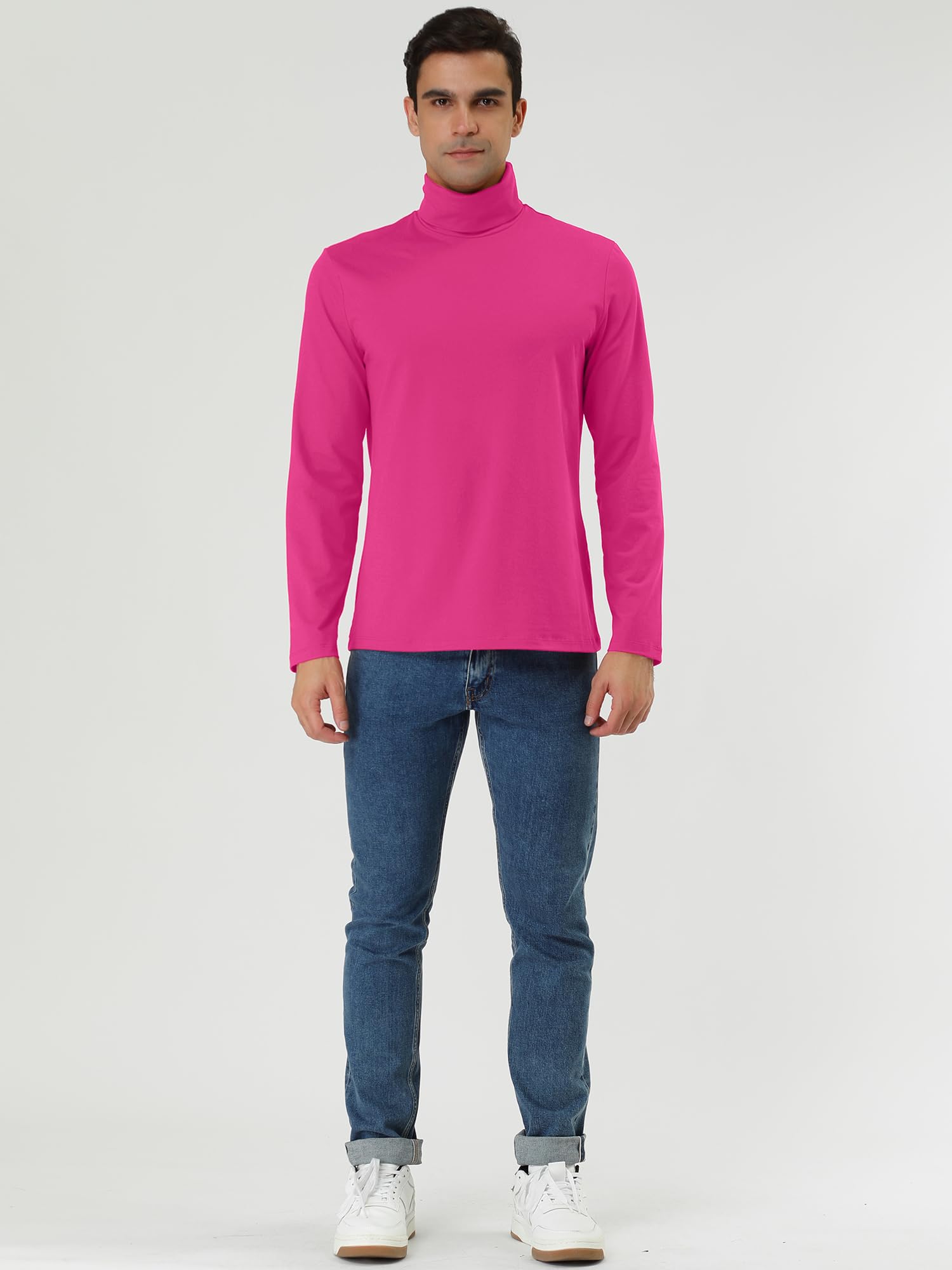 uxcell Camiseta de Cuello Alto para Hombre, Ajuste Delgado, Manga Larga, Cuello Alto, Rosado Oscuro, 42