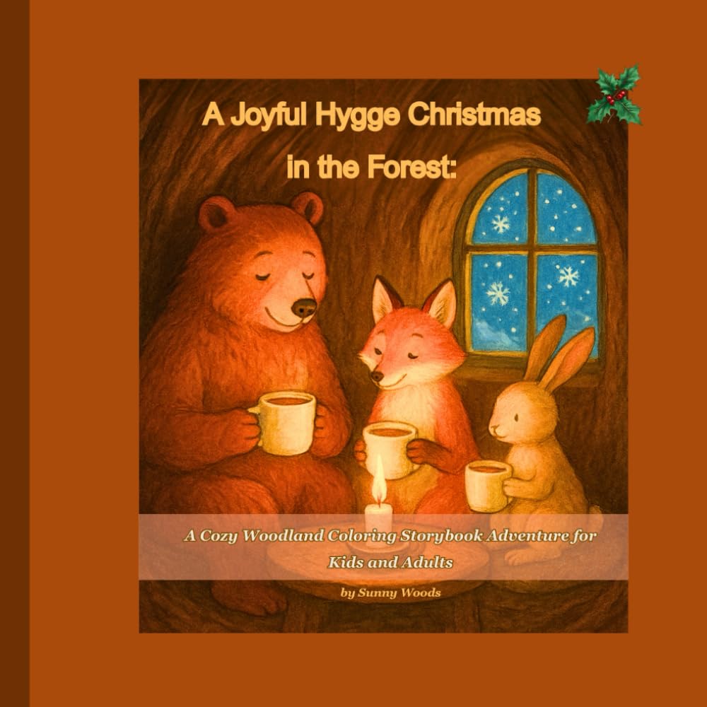 A Joyful Hygge Christmas in the Forest: A Cozy Woodland Coloring Storybook Adventure for Kids and Adults