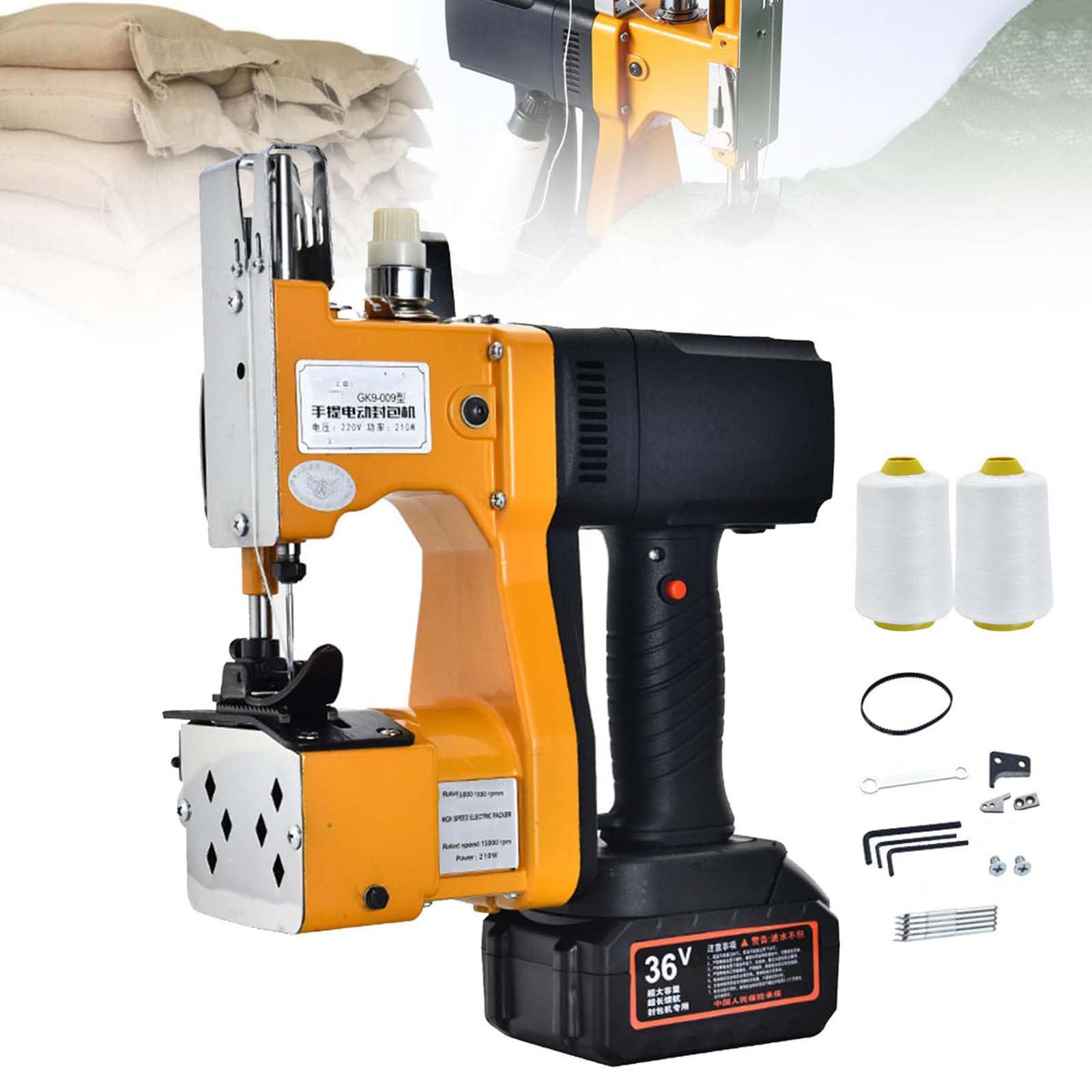 Eoweiot Electric Bag Closer Machine, Portable Wireless Sewing Stitcher with Large Capacity Battery,for Burlap and Canvas Sacks (2 batteries)