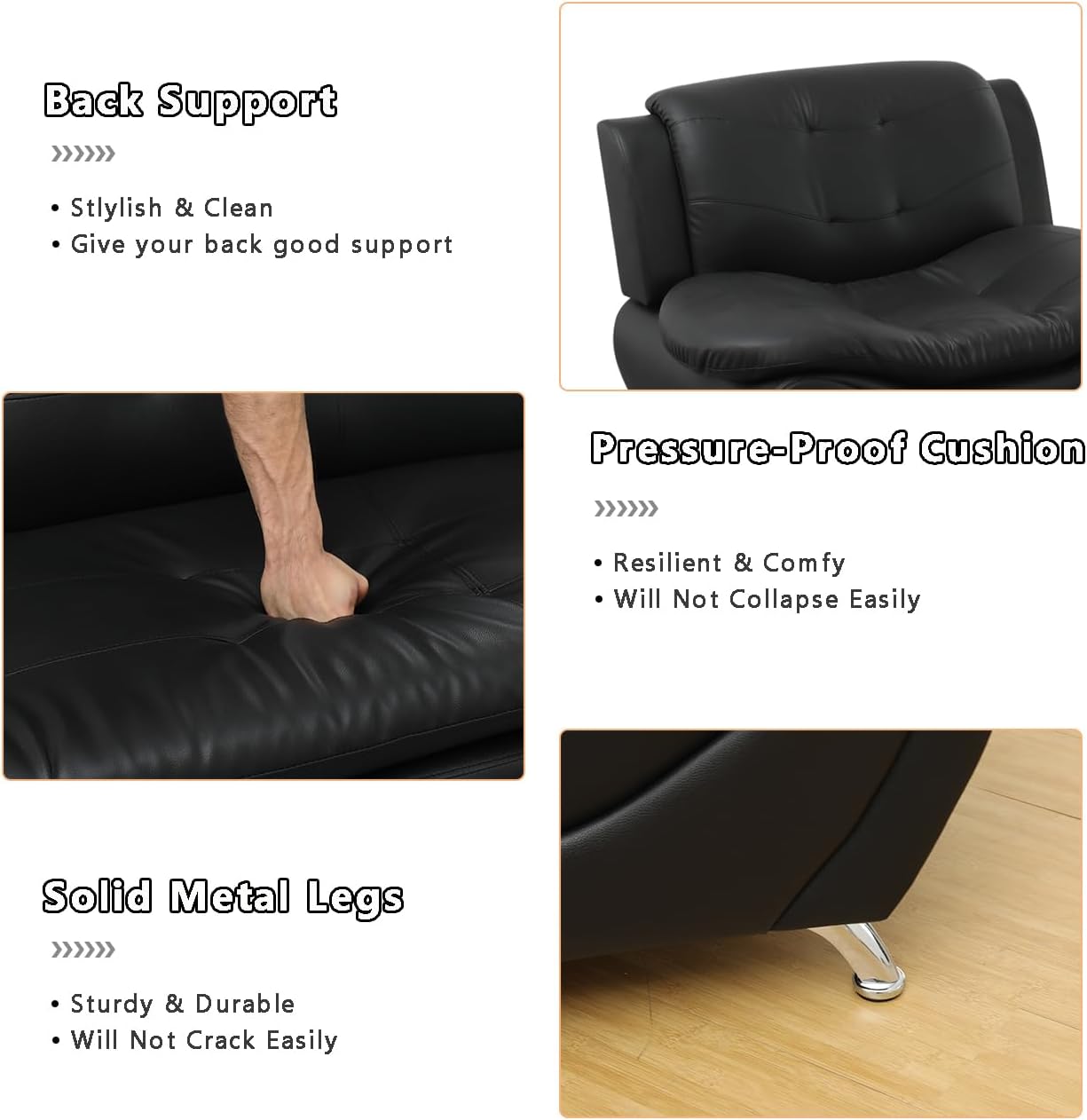 Leather Couches for Living Room, Living Room Couch Set, Sofa for Bedroom, Apartment, Living Room Furniture Sets (a-Leather Black, Sofa+Loveseat+Chair)