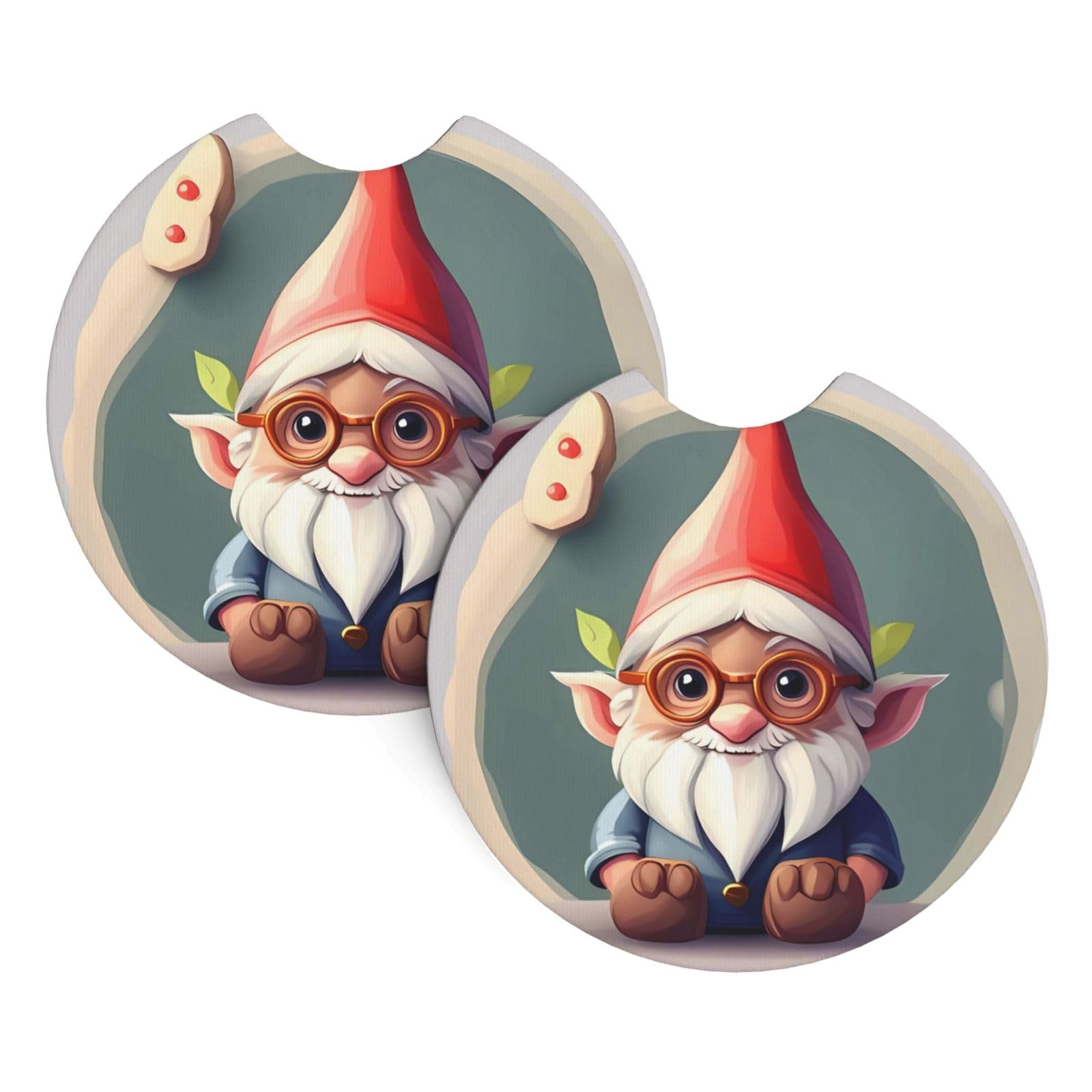 2 Pack Car Coaster for Cup Holders Cute Gnome Car Cup Coaster 2.7" Neoprene Non-Slip Automotive Cup Mat Universal Auto Car Interior Accessories for Women Men Cup Pad