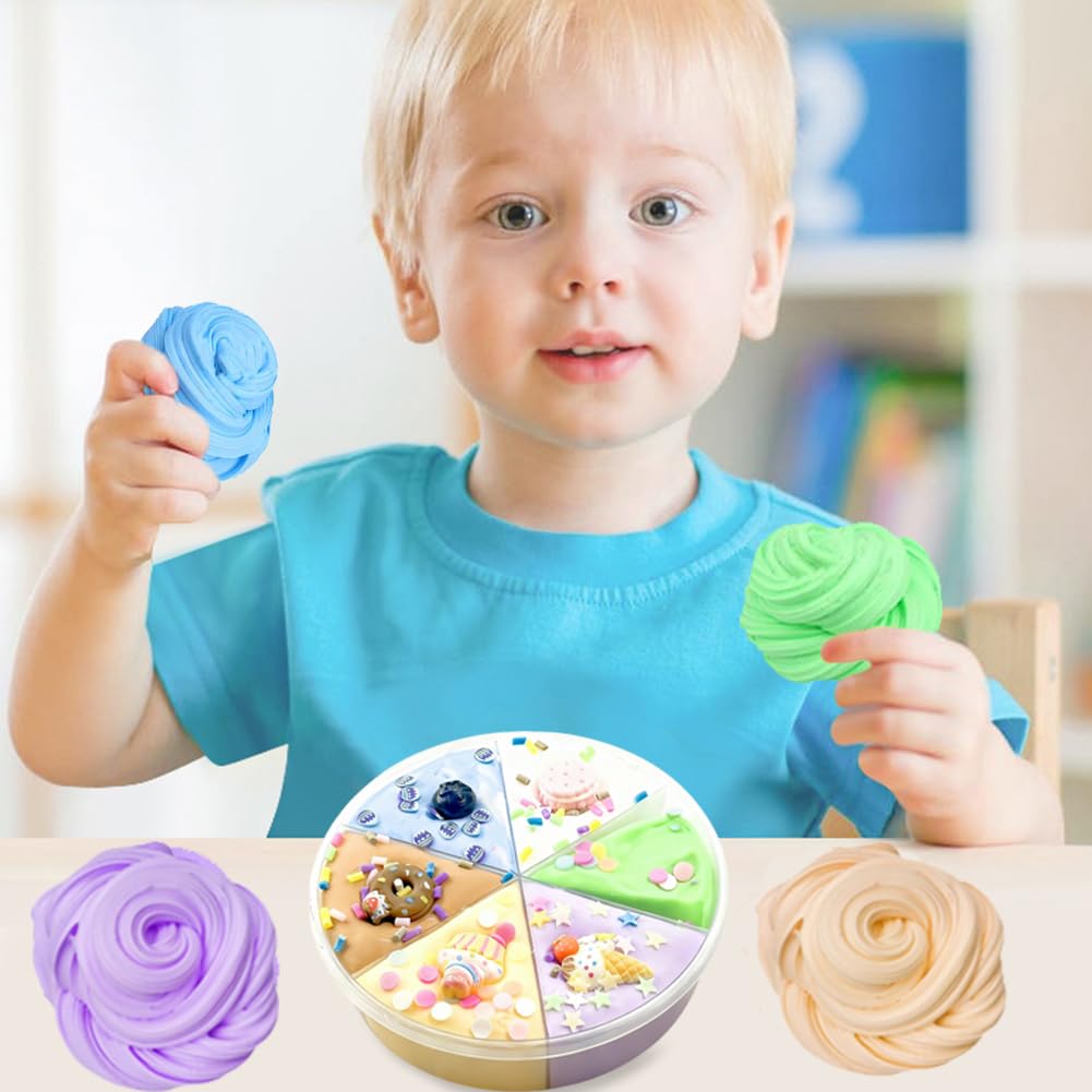 6 Colors Fluffy Cloud Butter Cake Slime,Super Soft & Non-Sticky Fluffy Cloud Slime Yellow, Green, Orange, Blue - Image 4
