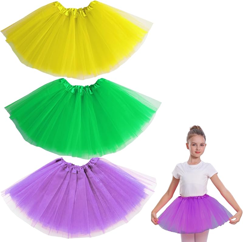 3PCS Girls Tutu Skirt 3 Layered Tulle Tutu Skirts for 3-8 Year, Birthday Dance Kids Halloween Tutus Cosplay Party Supplies