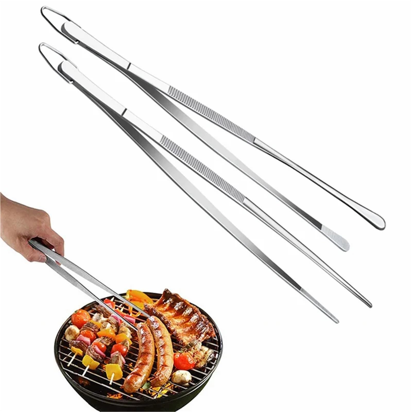 Pinzas Cocina Pinzas de cocina extra largas acero inoxidable 1/2 pulgada y 12 pulgadas, pinzas finas for barbacoa, coctelería(2 PCS Tweezer)