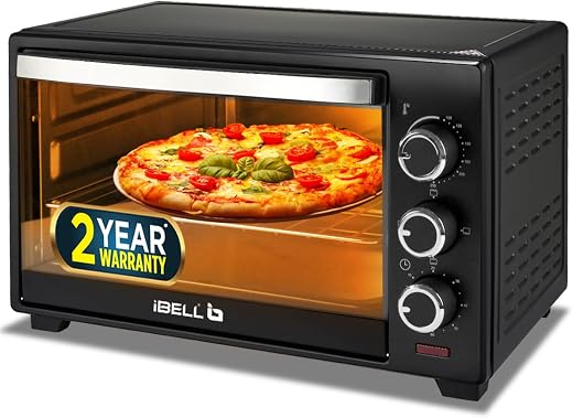 IBELL Oven Toaster Grill OTG, 19 Litre, 1500W, Adjustable Temperature &amp; Timer, Auto Cut-off, 2 Year Warranty, EO19LG (Black)