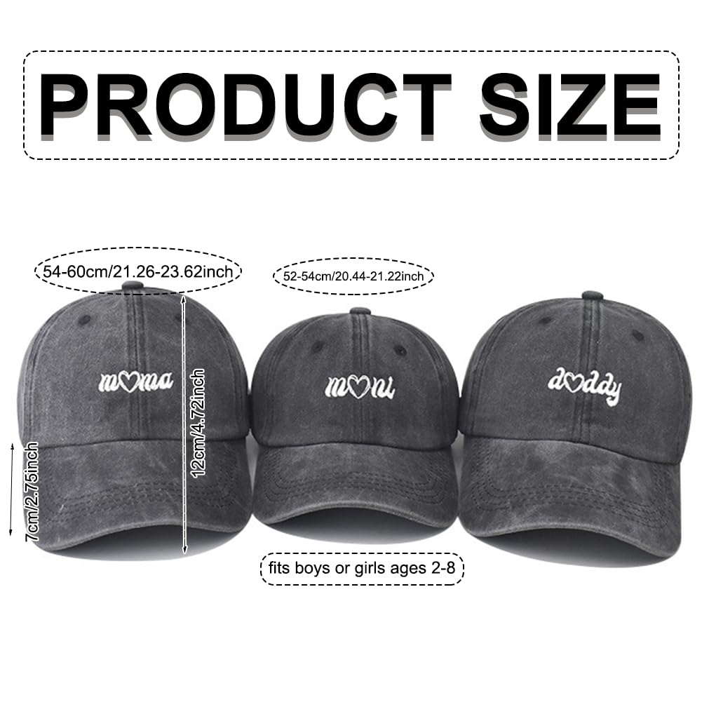 Lot de 3 mini chapeaux de baseball assortis pour parents et enfants avec inscription « Mama Daddy »