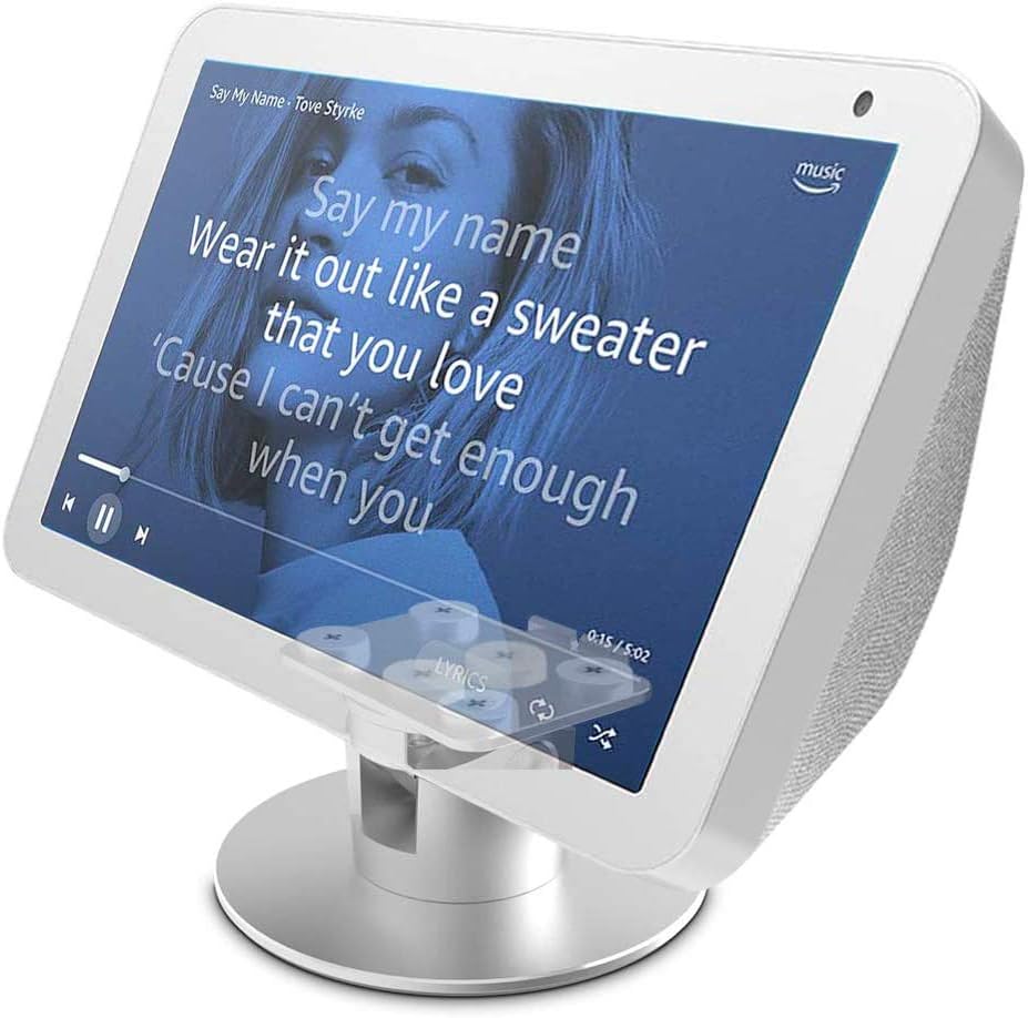 ATOPHK Echo Show 8 Adjustable Aluminum Swivel Stand, Stand for Amazon Echo Show 8, 6 Magnet adsorption Show Bases, Horizontal 360 Rotation Longitudinal Angle Change Base White (Only for Echo Show 8)