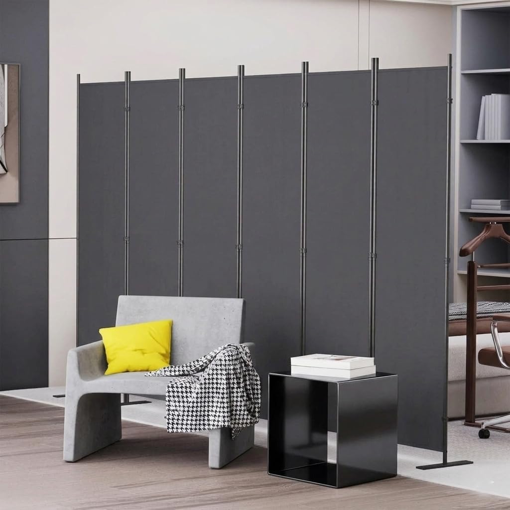 6-Panels Room Divider, 6FT Tall Freestanding Privacy Screen, Portable Partition with Non-Slip Base for Home Office, Bedroom, Studio Room Separation 120" W X 71" H Gray