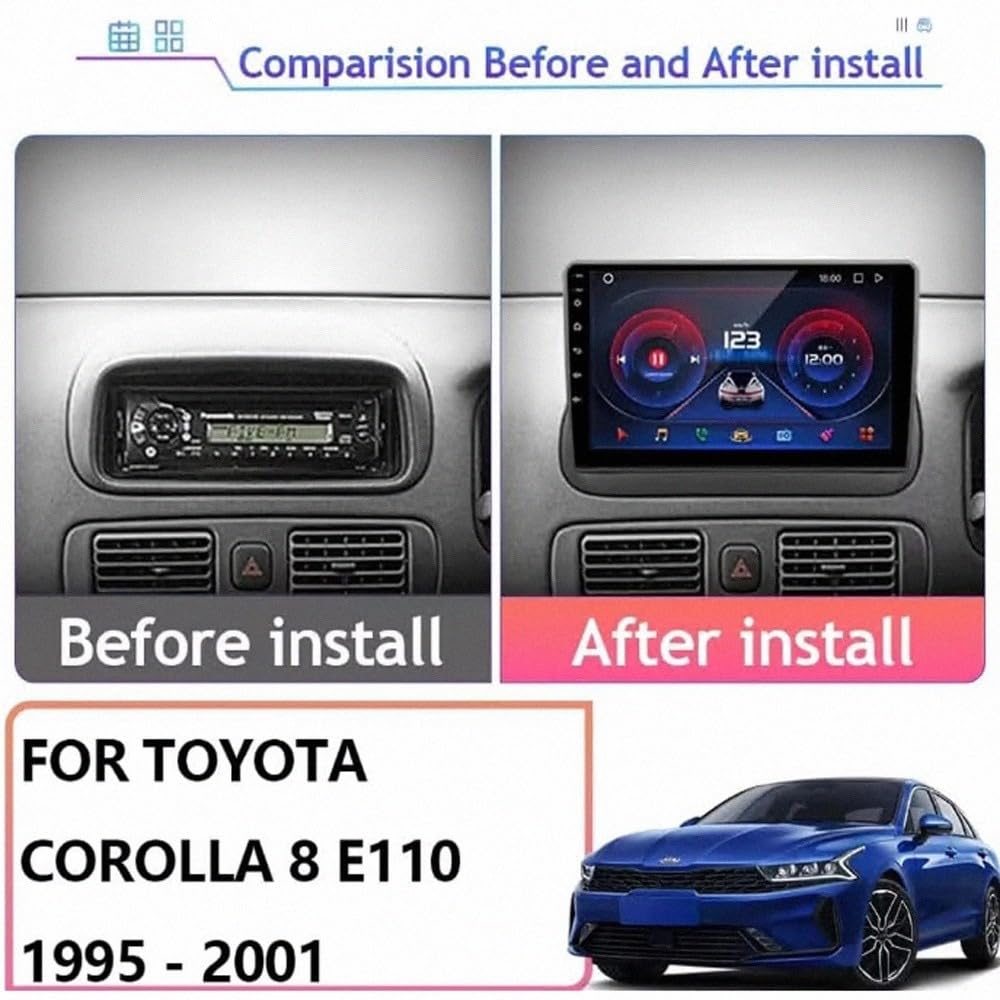 Car Navigation Car Radio per Toyota Corolla 8 E110 1995-2001 Wireless Carplay Android Auto Stereo Auto Bluetooth Ips con Pantalla Táctil con Gps, 8 Nucleo 4G+64G