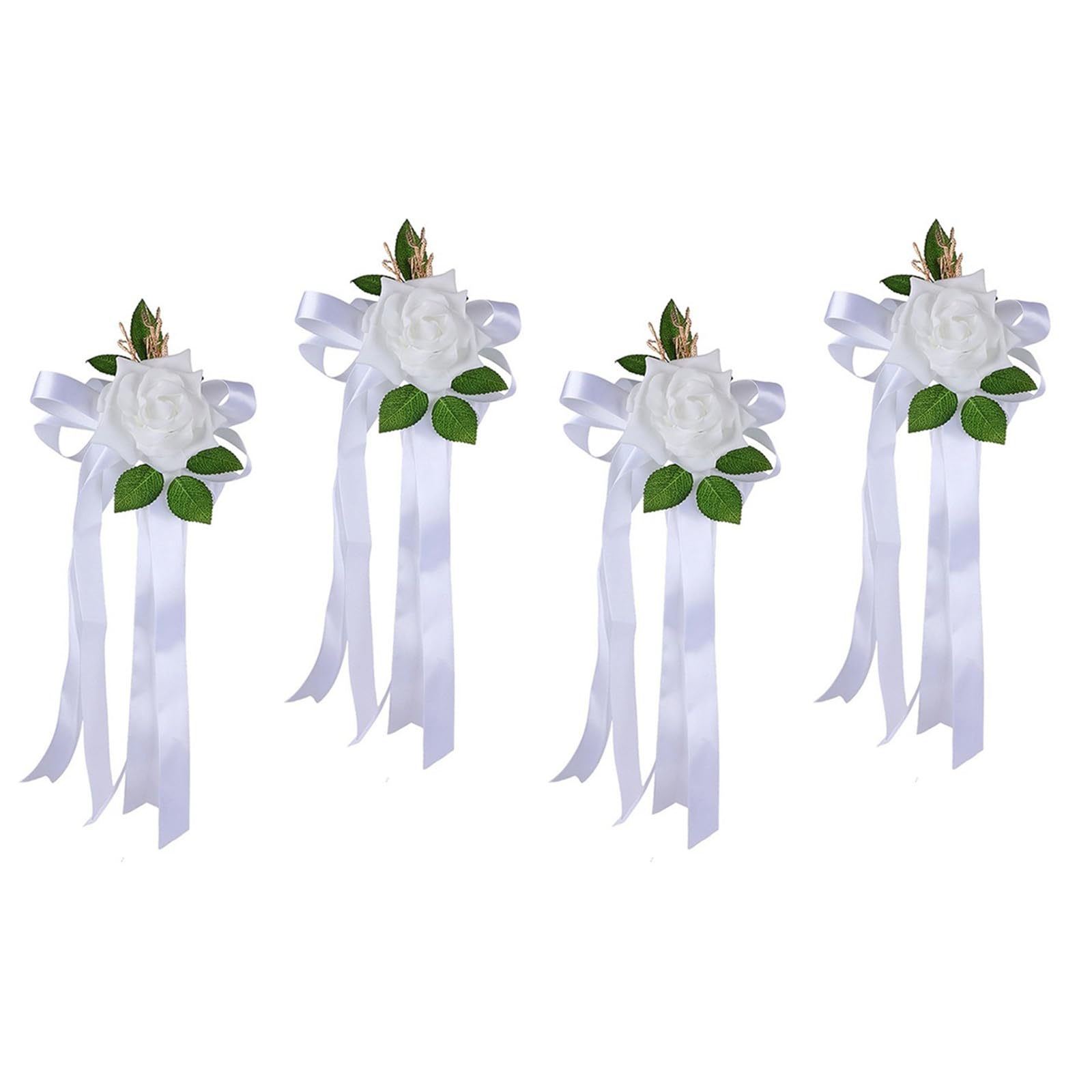 NEWFT 4Pcs Artificial Flower Ornament Rearview Glass Flower Decorations With Ribbon For Wedding Car And Bridal Showers