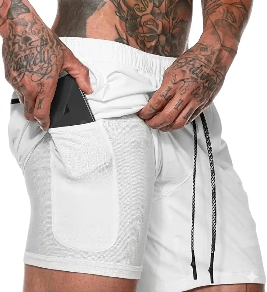 Bermuda Masculina 2 em 1 para Corrida e Academia com Compressão Interna, Bolso para Celular, Tecido Respirável e Secagem Rápida, Ideal para Treino e Esportes