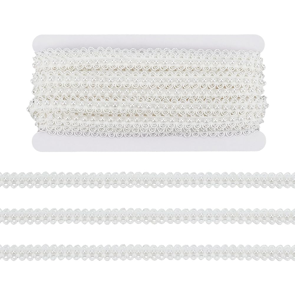 Ruban en dentelle avec perles blanches de 9,1m PandaHall pour couture de robe