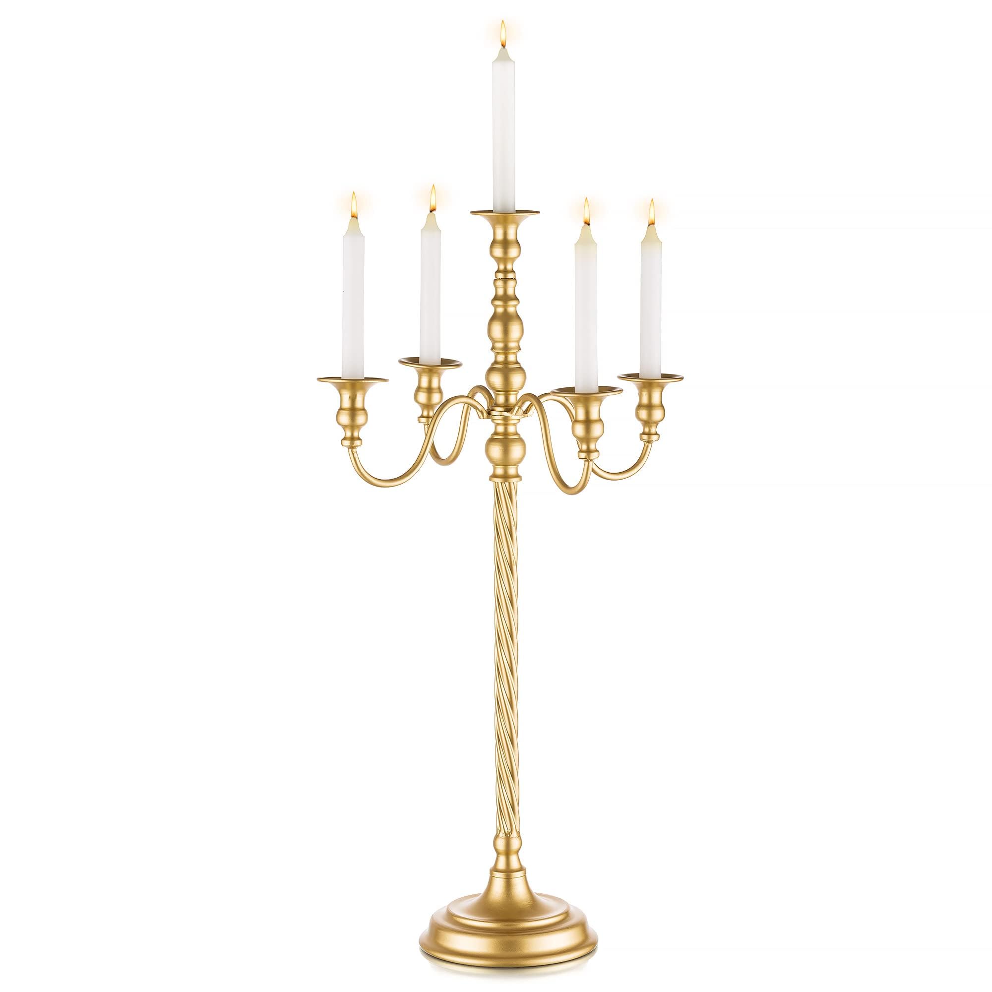 5 Bracci Candelabri Oro in Metallo: Portacandele Alto Vintage | Alto 71cm, per Candele Affusolate, Finitura Opaca, Decorazione Antica per Natale, Feste, Caminetto e Soggiorno