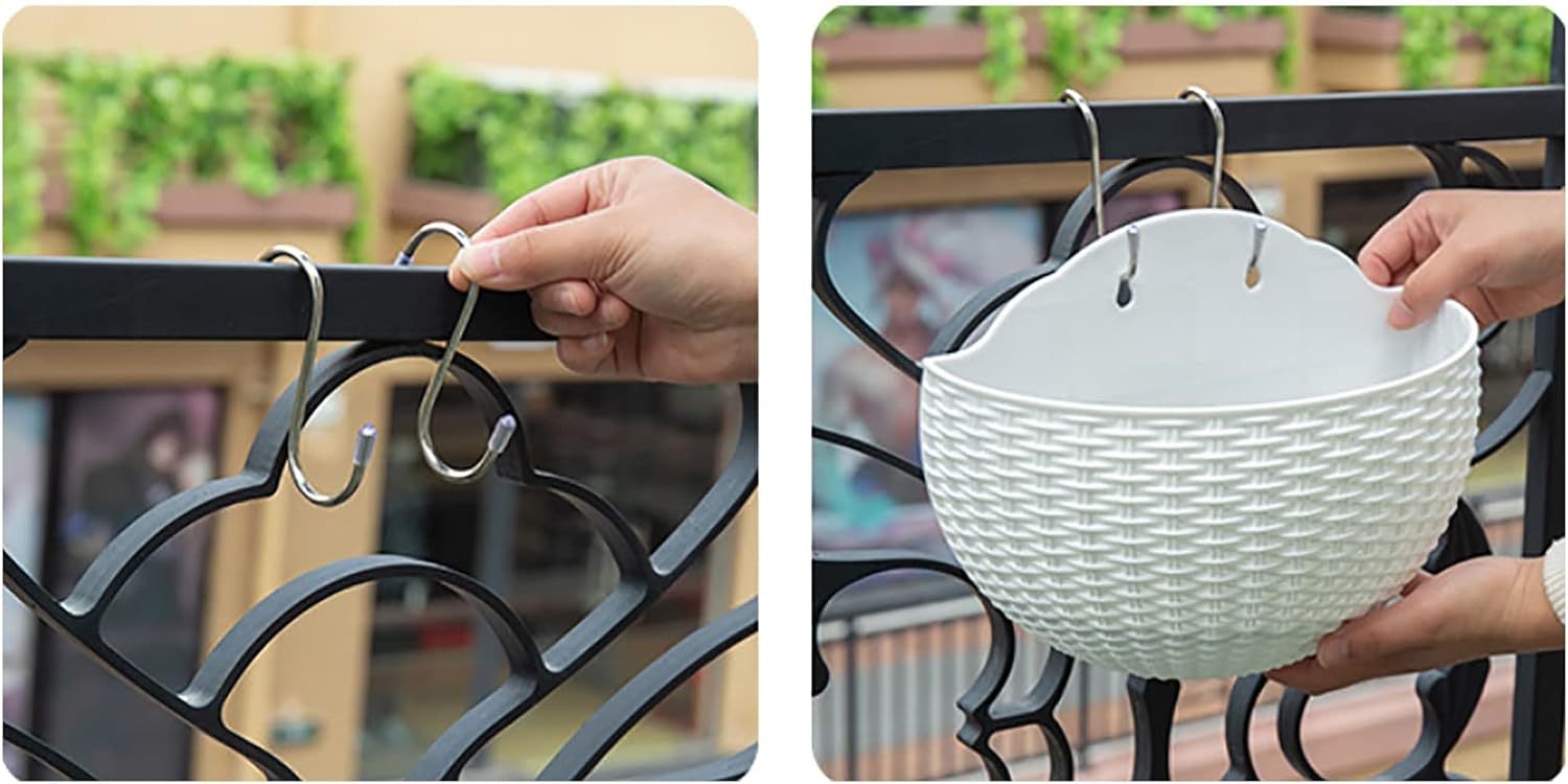 Hanging Planter Pot, Wall and Railing Hanging Planters with S Hooks, Half Round Imitation Rattan European Style Wall Flowerpot Rustic Decorative Flower Basket for Home Balcony(#26 * 20.5cm Wine red)