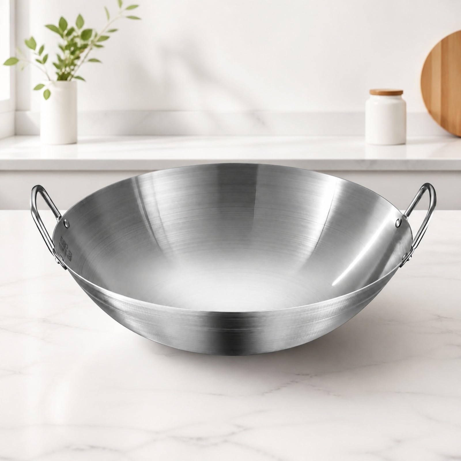Milageto Wok En Acier Inoxydable Traditionnel, 40CM